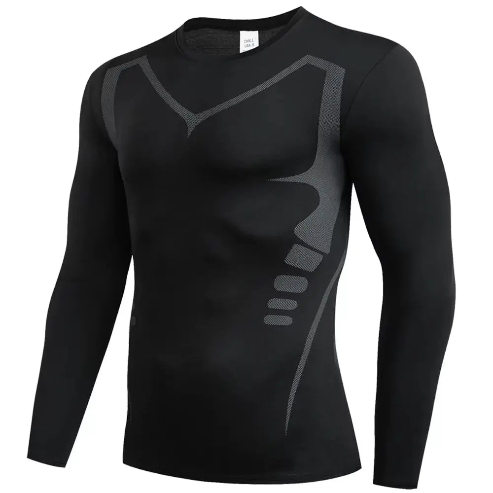 Breathable Compression Long Sleeve Sports Shirt for Men - Quick Drying Crew Neck Athletic Wear for Basketball, Running，Fitness