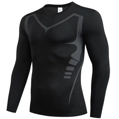 Breathable Compression Long Sleeve Sports Shirt for Men - Quick Drying Crew Neck Athletic Wear for Basketball, Running，Fitness
